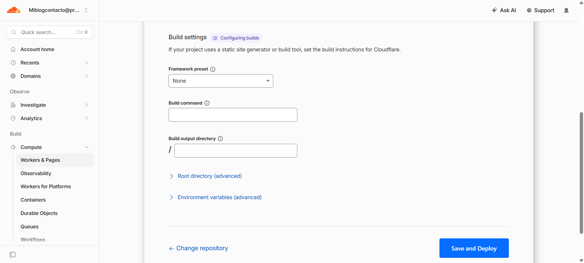 Configuración de build